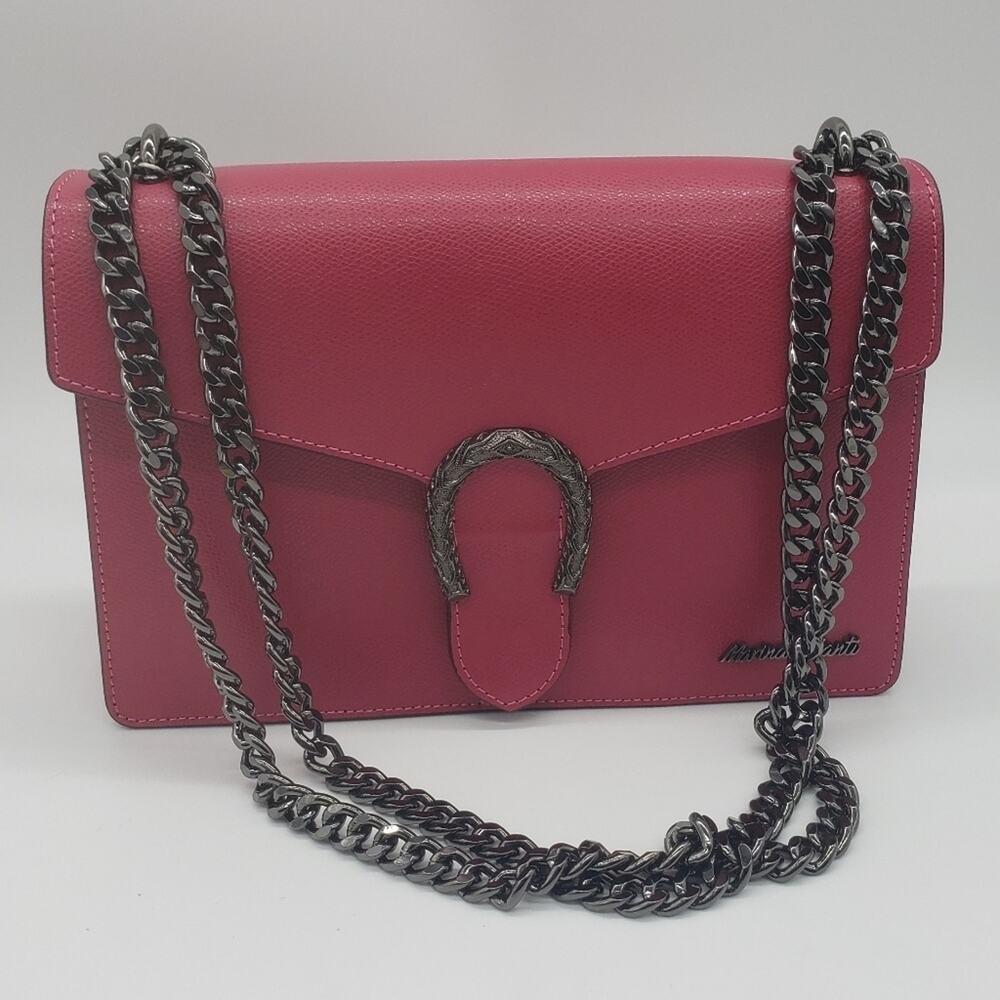 Marina Galanti Crossbody Bag Genuine Italian Leather Fuchsia Color NWT - Picture 4 of 15